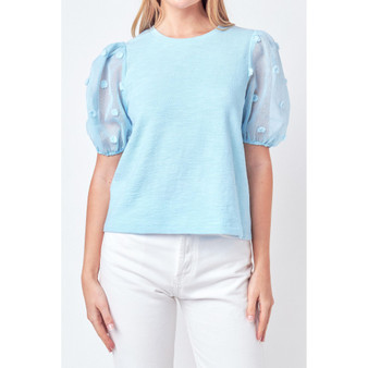 Women's Pom Pom Mixed Media Top