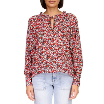 Women's Flower Power Long-Sleeve Tie-Neck Top
