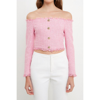 Women's Tweed Off the Shoulder Top