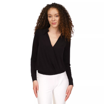 Women's Solid Collared Faux-Wrap Top
