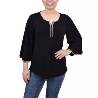 Petite 3/4 Bell Sleeve Top with Stones