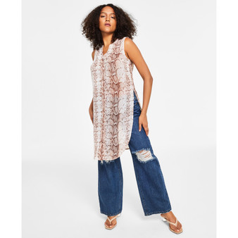 Women's Snakeskin-Print Sleeveless Tunic Top, Created for Macy's