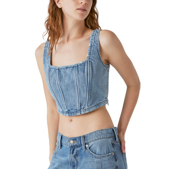 Laura Ashley x Women's Cropped Cotton Denim Corset Top