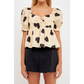 Women's Heart Shape Puff Sleeve Top