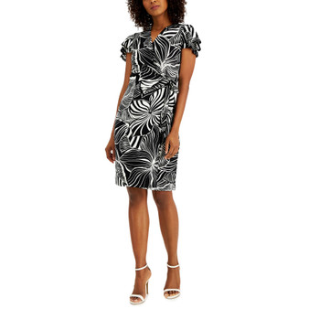 Women's Printed Flutter-Sleeve Wrap Dress