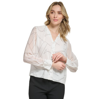 Women's Long-Sleeve V-Neck Logo Blouse