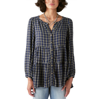 Women's Plaid-Print Tiered Tunic Top