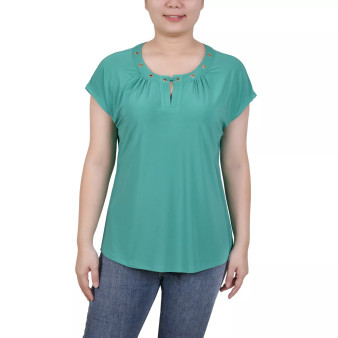 Petite Grommet Neck Knit  Short Extended Sleeve Top