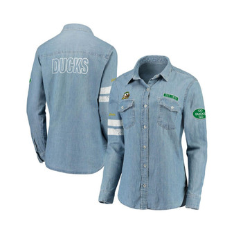 Women's Denim Oregon Ducks Patches Long Sleeve Shirt