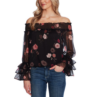 Women's Printed Off-The-Shoulder Ruffled-Sleeve Top