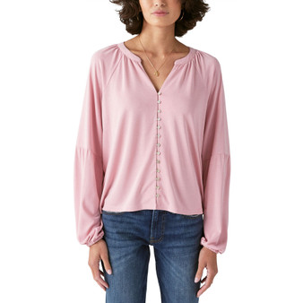 Women's Sandwash Button-Up Split-Neck Top