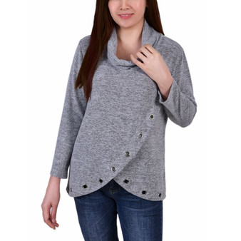 Petite Long Sleeve Crossover with Grommets Top