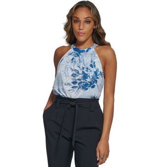 Women's Printed Pleat-Neck Clip-Dot Halter Top