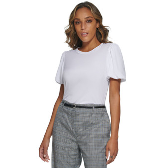 Women's Solid Puff-Sleeve Crewneck Blouse