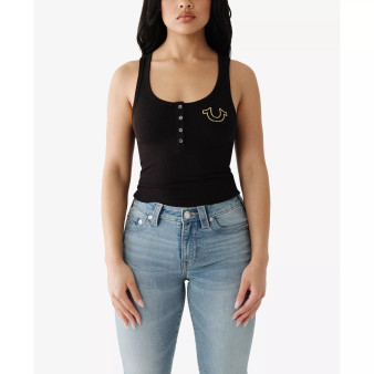 Women's Triple Horseshoe Cropped Henley Tank