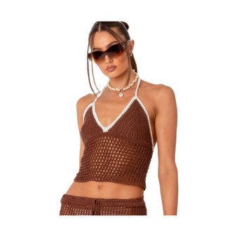 Women's Halter Crochet Top With Contrast Binding