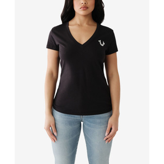 Women's Short Sleeve Foil Horseshoe V-neck T-shirt