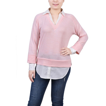 Petite Long Sleeve Two-Fer Top