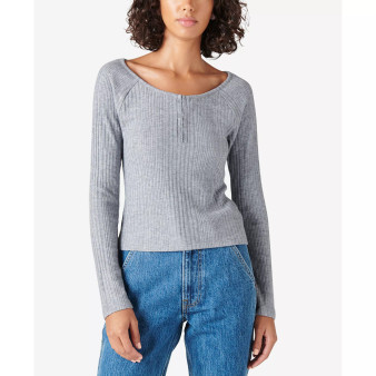 Rib-Knit Cloud Henley Top