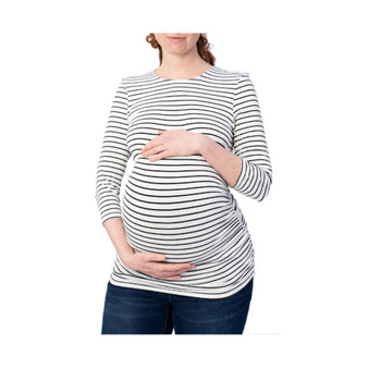 3/4 Sleeve Black and White Stripe Maternity Top
