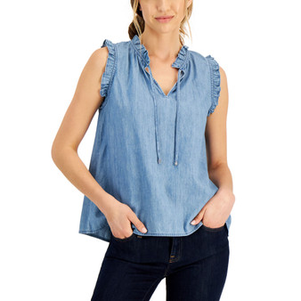 Women's Split-Neckline Chambray Shirt