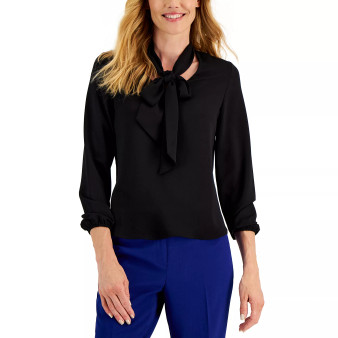 Women's Long Sleeve Bow Blouse, Regular and Petite Sizes