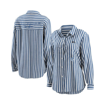 Women's Navy NFL Striped Full-Button Long Sleeve Shirt