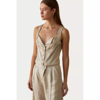 Women's Ivanna V Neck Satin Button Up With Flap Detail Top