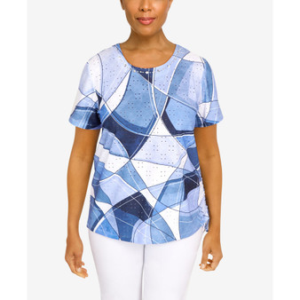 Women's Patchwork Eyelet Crew Neck T-shirt