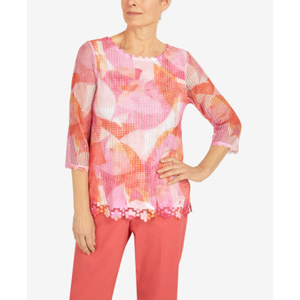 Petite Stained Glass Mesh Three Quarter Length Sleeves Top