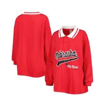 Women's Scarlet Nebraska Huskers Happy Hour Long Sleeve Polo Shirt