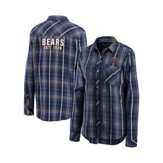 Women's Navy Chicago Bears Button-Up Plaid Long Sleeve Shirt