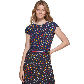 Women's Ruched Cap Sleeve Floral Blouse
