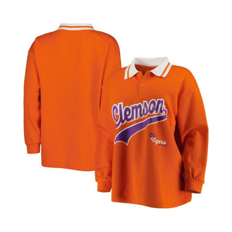Women's Orange Clemson Tigers Happy Hour Long Sleeve Polo Shirt