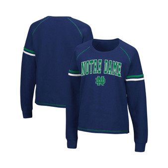 Women's Navy Notre Dame Fighting Irish Sweep Pass Sleeve Stripe Raglan Pullover Sweatshirt