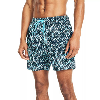 Men's Drawstring Fish Print 6" Swim Trunks