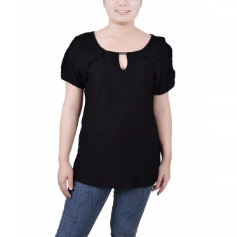 Petite Swiss Dot Short Sleeve Top