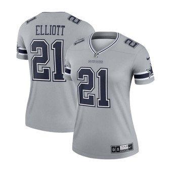 Women's Ezekiel Elliott Gray Dallas Cowboys Inverted Legend Jersey