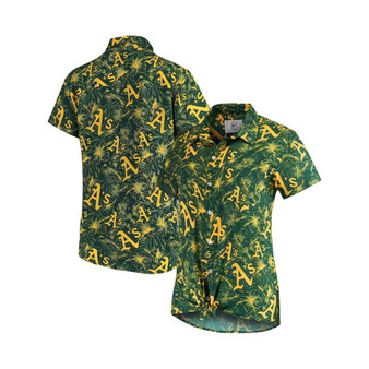 Women's Green, Gold Oakland Athletics Tonal Print Button-Up Shirt