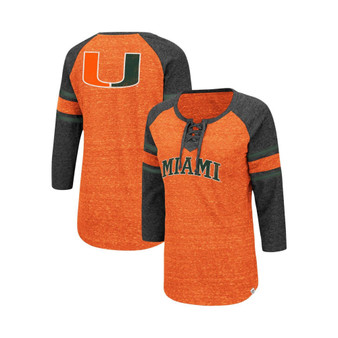 Women's Orange and Heathered Charcoal Miami Hurricanes Scienta Pasadena Raglan 3/4 Sleeve Space Dye Lace-Up T-shirt