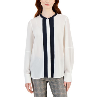 Women's Striped-Front Crewneck Blouse