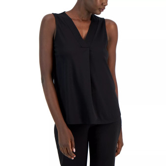 Women's Sleeveless Pleat-Front V-Neck Top