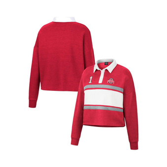 Women's Heather Scarlet Ohio State Buckeyes I Love My Job Rugby Long Sleeve Shirt
