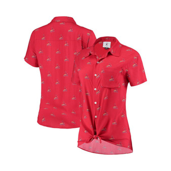 Women's Red St. Louis Cardinals All Over Logos Button-Up Shirt