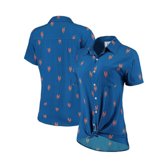 Women's Royal New York Mets All Over Logos Button-Up Shirt