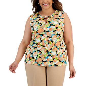 Plus Size Printed Keyhole Sleeveless Top