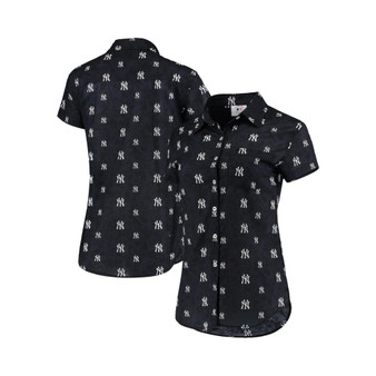 Women's Navy New York Yankees Floral Button Up Shirt