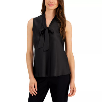 Women's Sleeveless Matte Satin Tie-Neck Blouse
