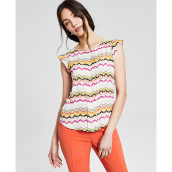 Women's Printed Flutter Cap-Sleeve Blouse