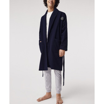 Men's Sport-Inspired Textured Badges Cotton Pique Bathrobe